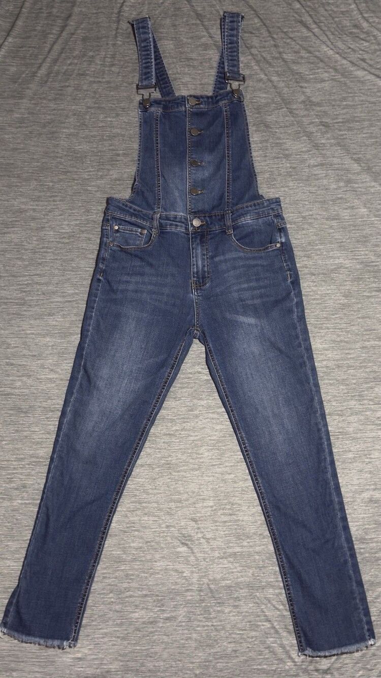 Black Label Women Junior Denim Overalls Frayed Cuff GUC Medium Y2K 90s